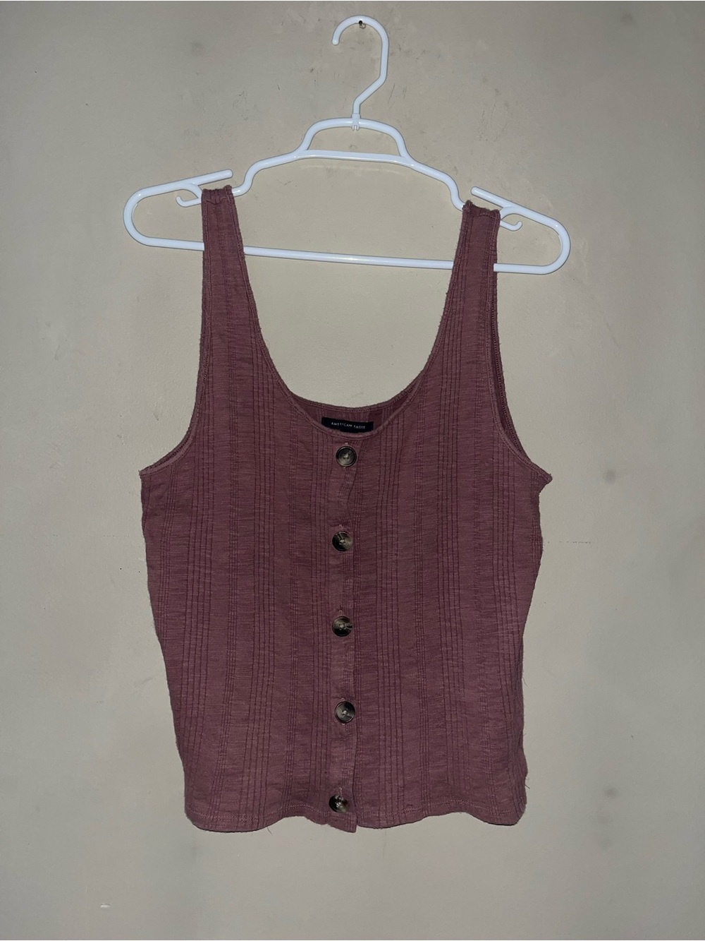 American Eagle Outfitters Mauve Ribbed Button-Front Tank
